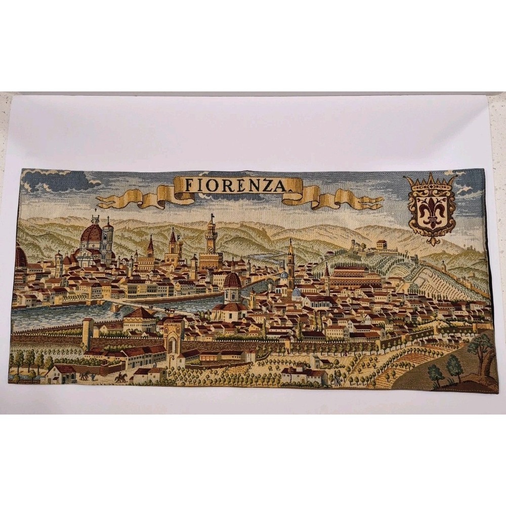 TAPESTRY Florence "Fiorenza" CITY SCENE Wall Hanging 28" X 13" Medieval Name